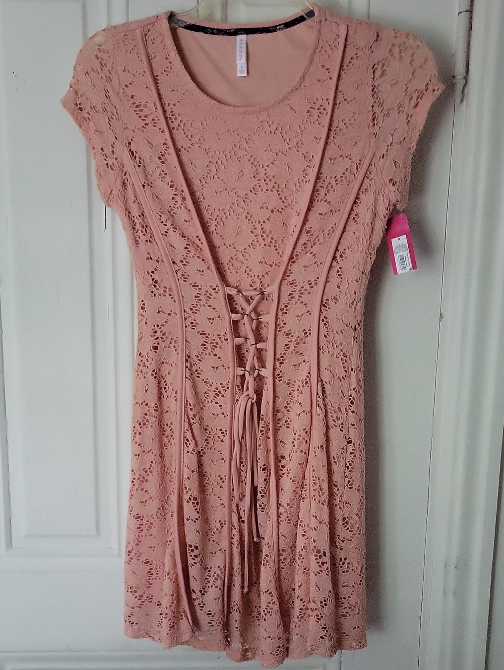 Xhilaration Dusty Rose Lace-Up Crochet Mini Dress
